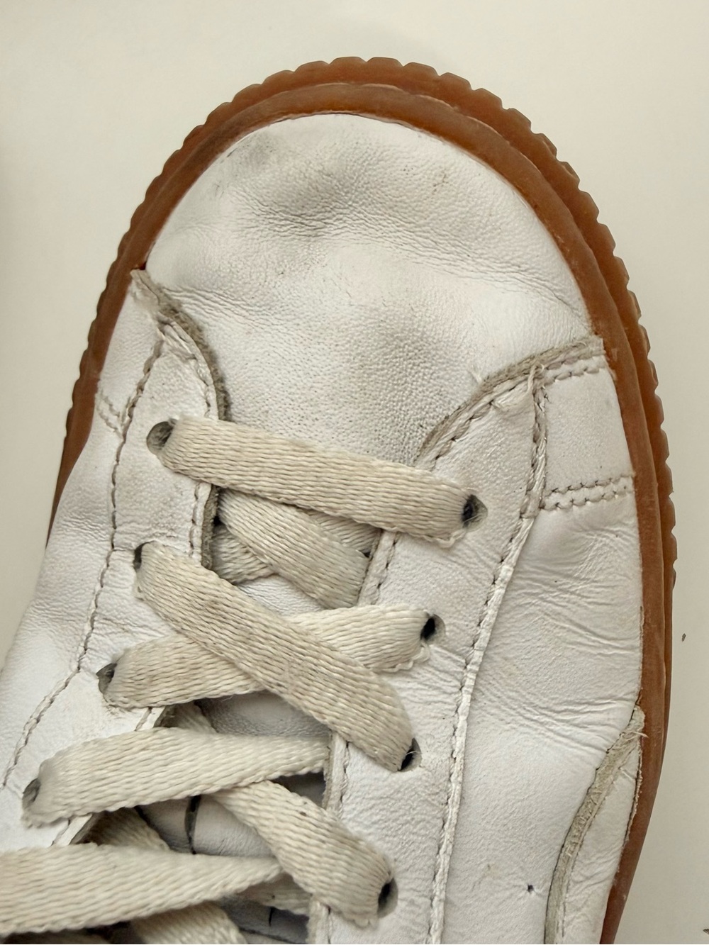 Puma White Leather Low-Top Sneaker with Brown Gum Platform - Picture 12 of 14